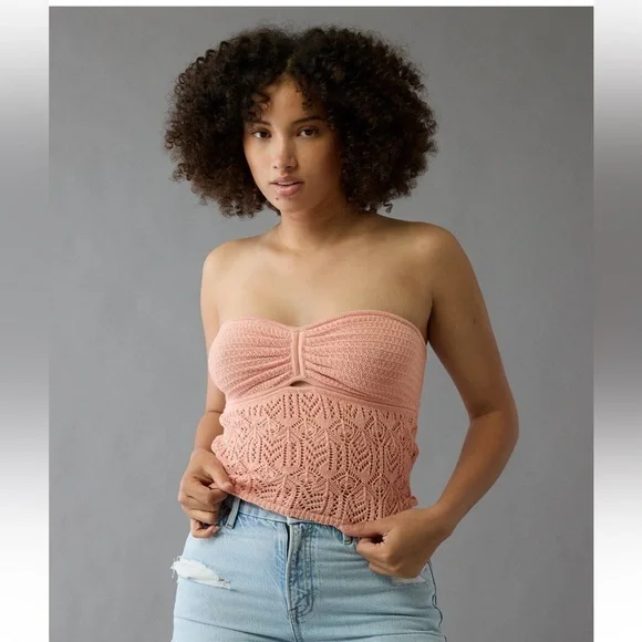 NWOT AE Cropped Crochet Tube Top - Picture 1 of 11